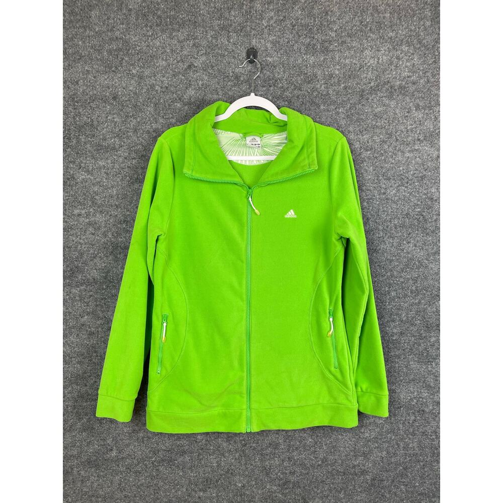 Adidas Fleece Sweater Full Zip Large Lime Green Long Sleeve
